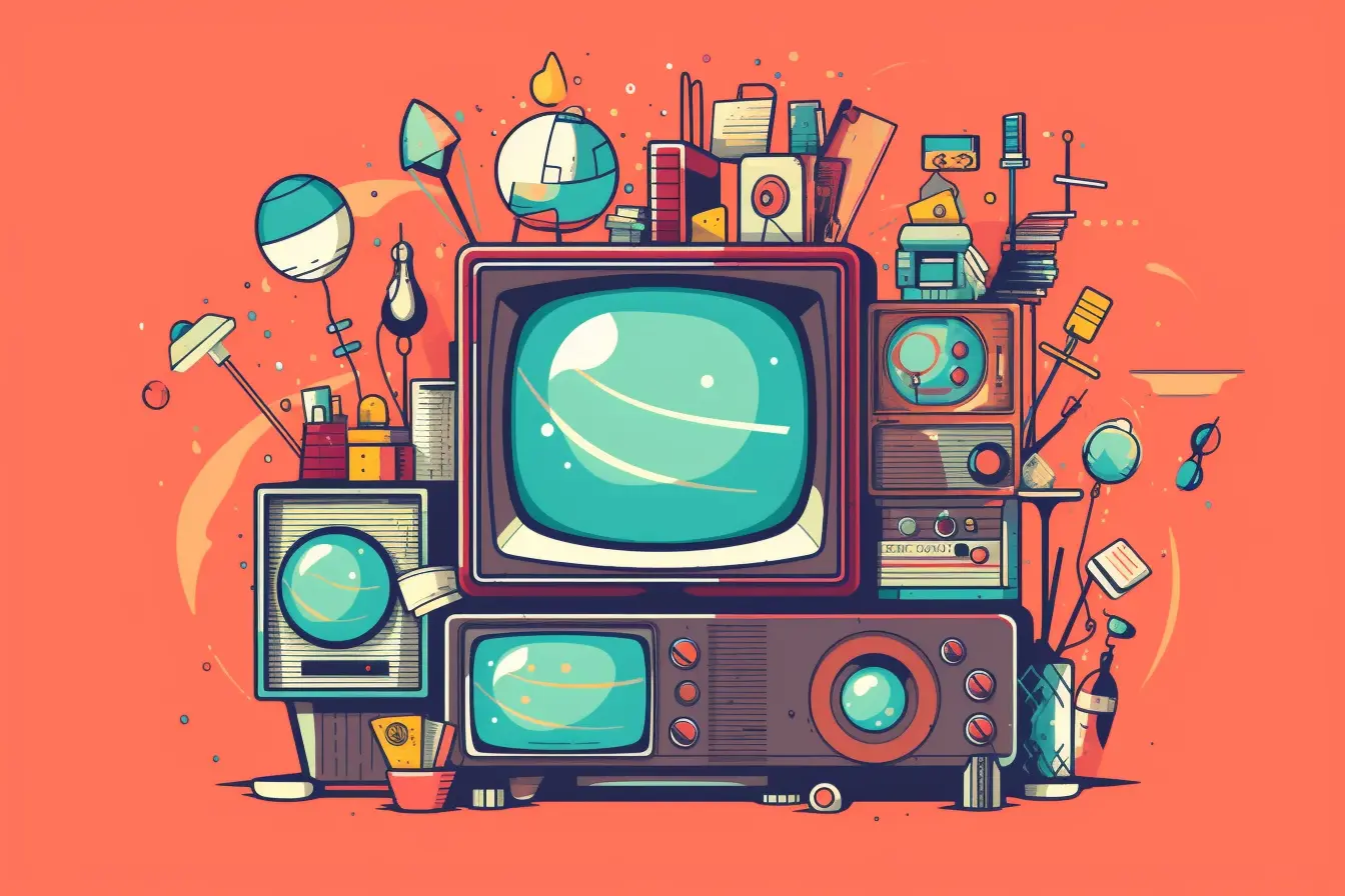 Illustration of retro-futurist television sets.