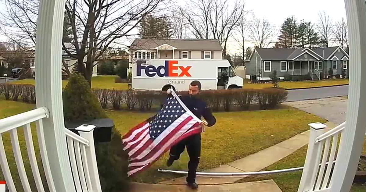 NJ FedEx Driver Picks Up And Folds Fallen American Flag