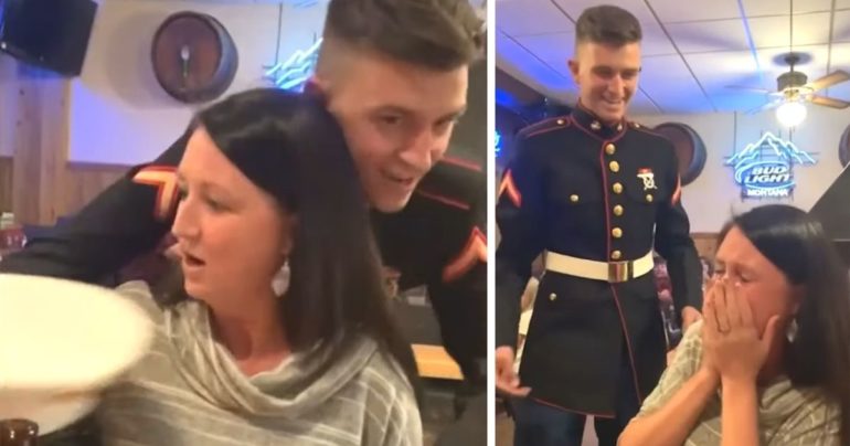 Military Son Surprises Mother At Restaurant With Early Homecoming Faithpot 0788