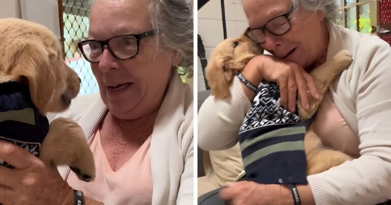 grandma surprised with dog