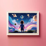حلم الطفل الكوني – Little Explorer Under the Planetary Sky Art Print