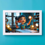 الفتاة المخترعة الصغيرة – Little Inventor Girl in Workshop Art Print