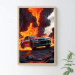 لوحة فنية رقمية – Inferno Power Ride | اندفاع السيارة وسط اللهب البركاني