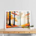 طريق الغابة الضبابية – Misty Autumn Forest Path Art Print