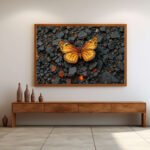 الفراشة الذهبية على الصخور السوداء – Golden Butterfly on Black Stones