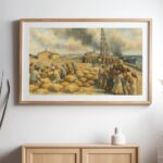 تفريغ السكر في ميناء جدة – Jeddah Port Sugar Unloading Scene | Saudi Maritime Heritage Digital Art