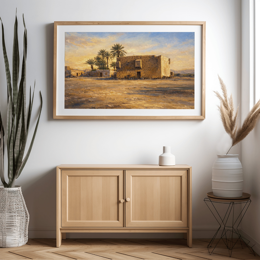KSA 168-2025 تبوك التاريخية عند الغروب – بيوت النخيل والسكينة الصحراوية | Historic Tabuk at Sunset - Image 1
