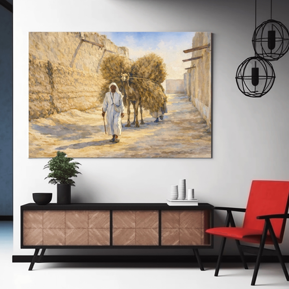 KWT 19-2025 عابر الزقاق والجمل – Alley Walker with Camel | Old Kuwait Daily Life Art - Image 1