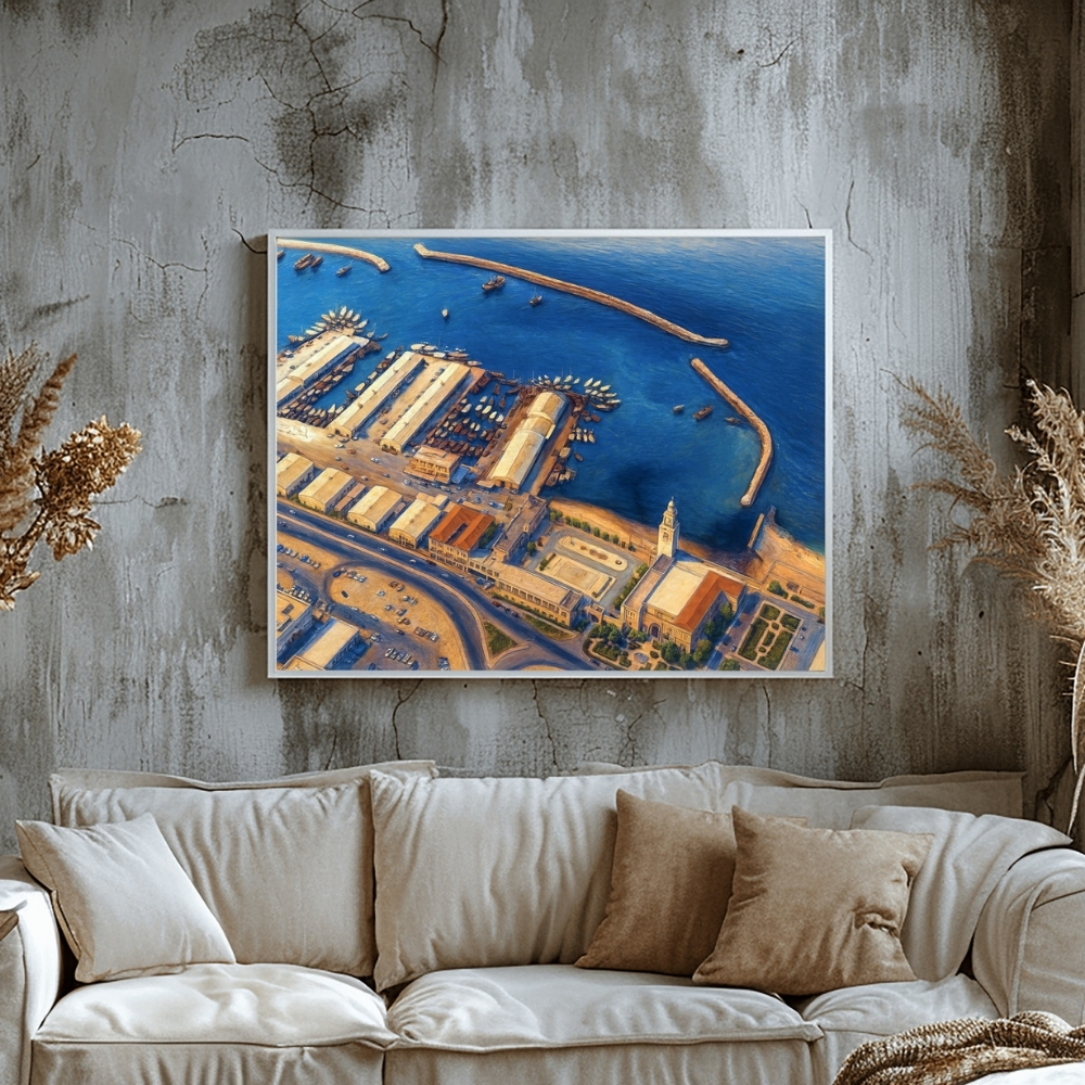 KWT 71-2025 ميناء الكويت في منتصف الخمسينات – المشهد البحري والواجهة الإدارية | Kuwait Port 1950s – Historic Harbor & Government Waterfront - الصورة 1