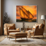 سفينة الداو تحت شمس الغروب – روح البحر الكويتي | Kuwaiti Dhow at Sunset – Maritime Heritage Art