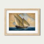 سفينة الداو الكويتية فوق خريطة الخليج – ذاكرة الملاحة والتجارة | Kuwaiti Dhow Heritage Map Art