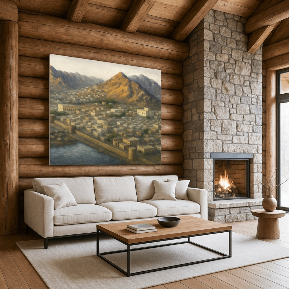 OMN 25-2025 مسقط المسوّرة عند سفوح الجبال – Walled Old Muscat at the Mountain Foothills | فن رقمي تاريخي مستوحى من الأرشيف - الصورة 1