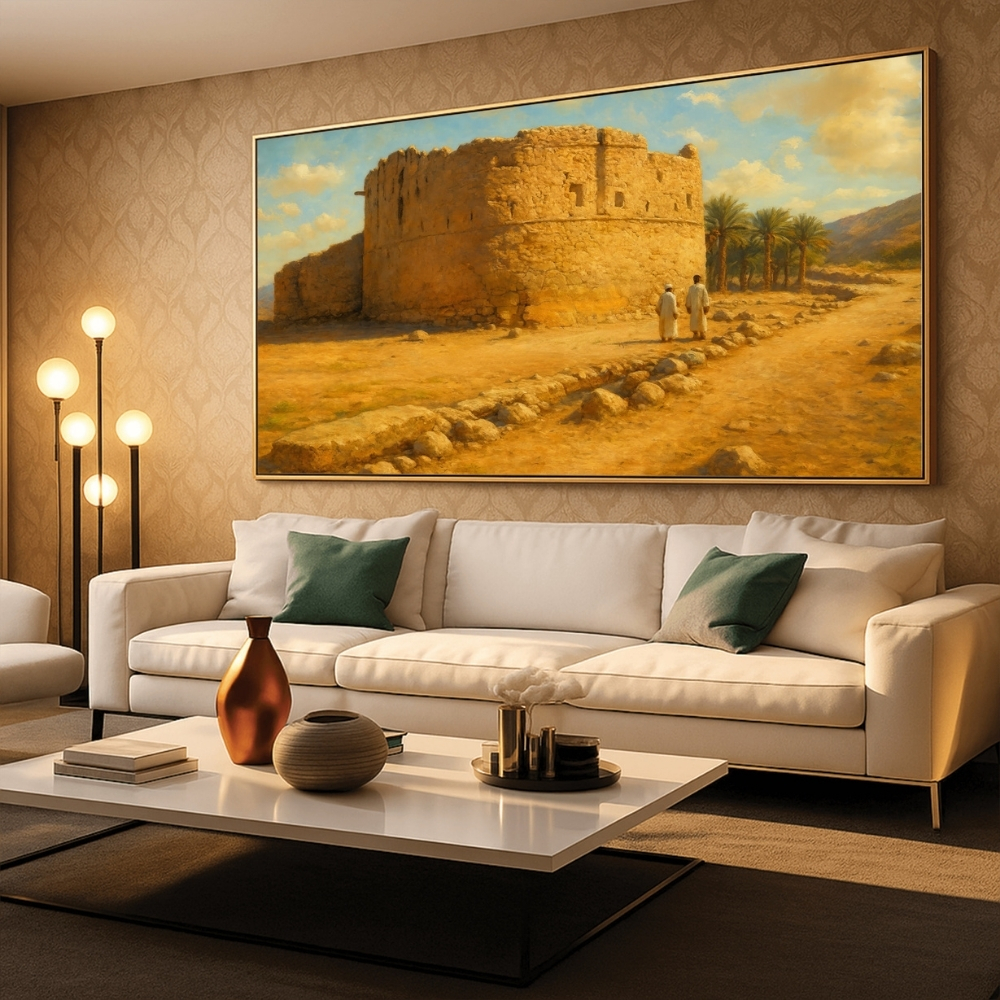 OMN 26-2025 مسقط المسوّرة عند سفوح الجبال – Walled Old Muscat at the Mountain Foothills | فن رقمي تاريخي مستوحى من الأرشيف - الصورة 1