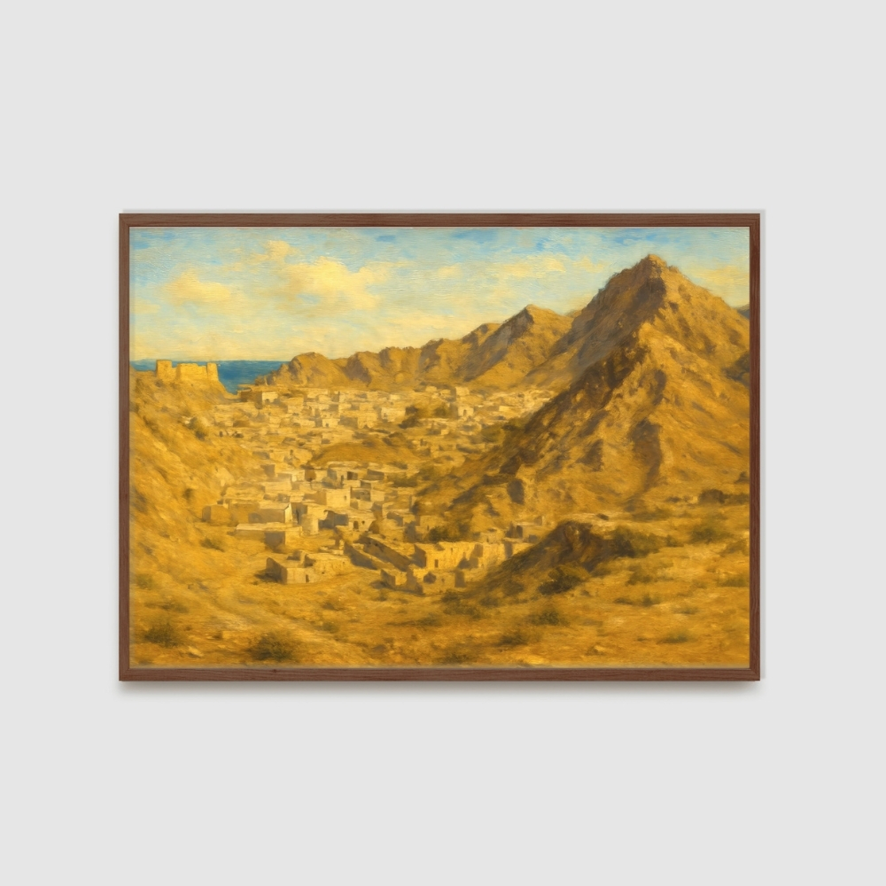 OMN 5-2025 مسقط بين الجبل والبحر – Old Muscat in Golden Horizons | الفن الرقمي للتراث العُماني - الصورة 1