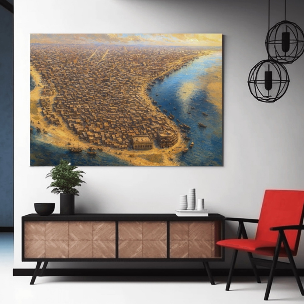 UAE 3-2025 دبي من الأعلى قبل التحوّل – Aerial View of Historic Dubai Heritage Art Vintage Dubai Cityscape | Digital Restoration Wall Art - الصورة 1