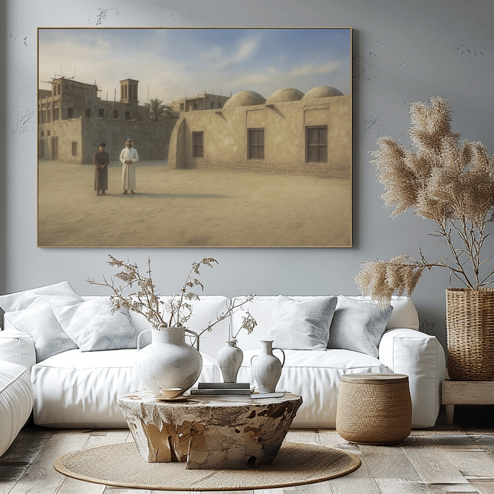 UAE 47-2025 فرجان دبي في صمت الزمن – Old Dubai Neighborhoods in Timeless Calm Traditional Emirati Architecture | Digital Heritage Art - الصورة 1