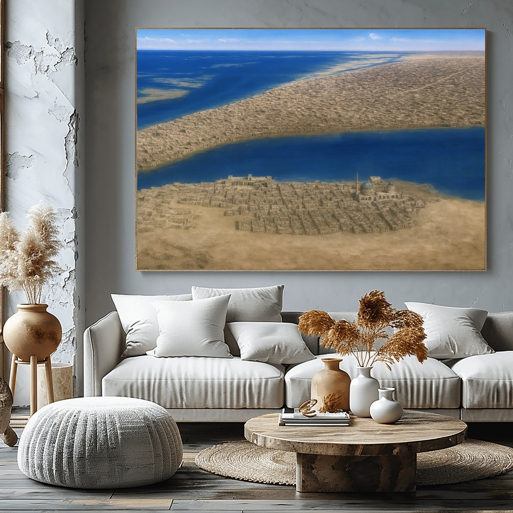 UAE 50-2025 دبي قبل التحوّل الكبير – Dubai Mid-Century Coastal Cityscape Pre-Oil Era Vision | Digital Heritage Aerial Art - الصورة 1