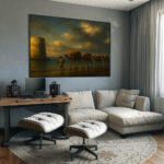 ظلال القوافل عند برج الساحل – Shadows of the Old Emirati Coast UAE Historical Heritage | Digital Restoration Art