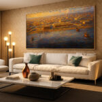 سيمفونية المرافئ الذهبية – Golden Symphony of Old Doha Waterfront | Qatar Heritage Coastal Wall Art