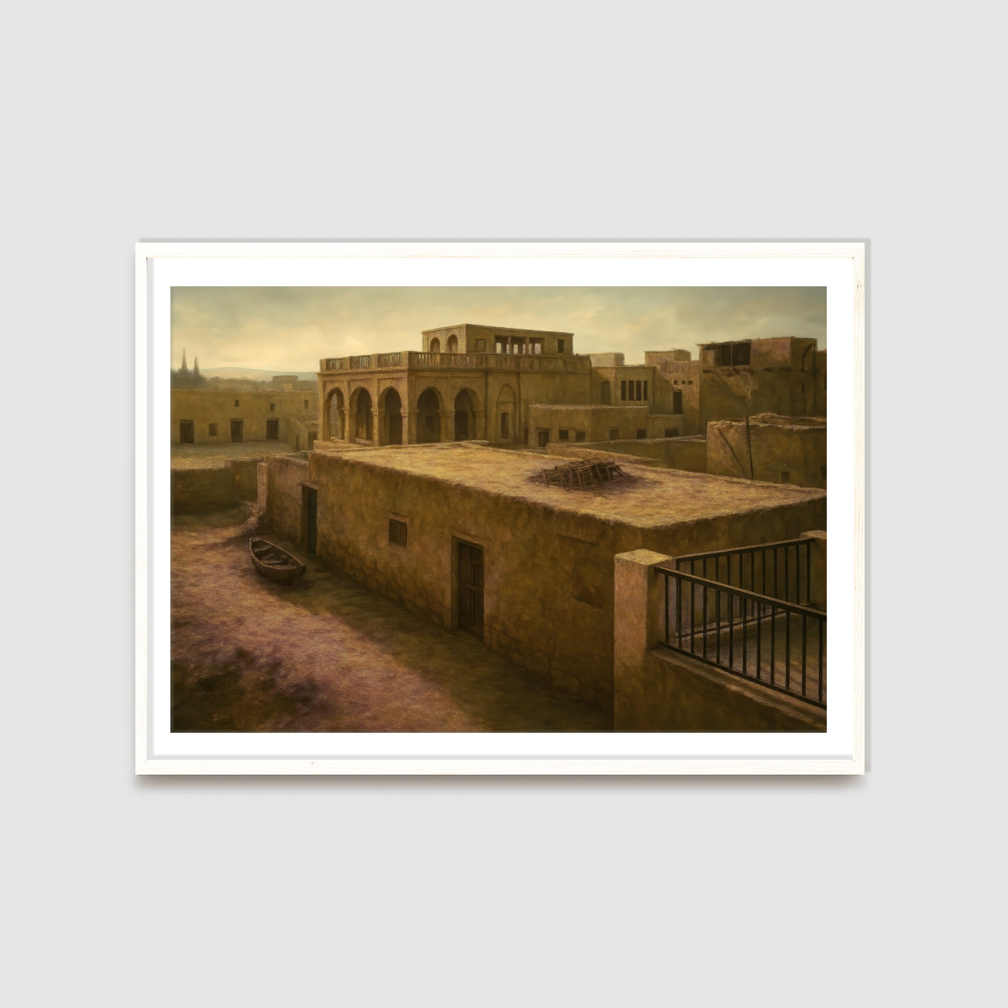 QA 58-2025 Mockup نبض الجسرة في صمت الأزقة – Echoes of Al Jasra 1940s | Old Doha Heritage Art Print - Image 1