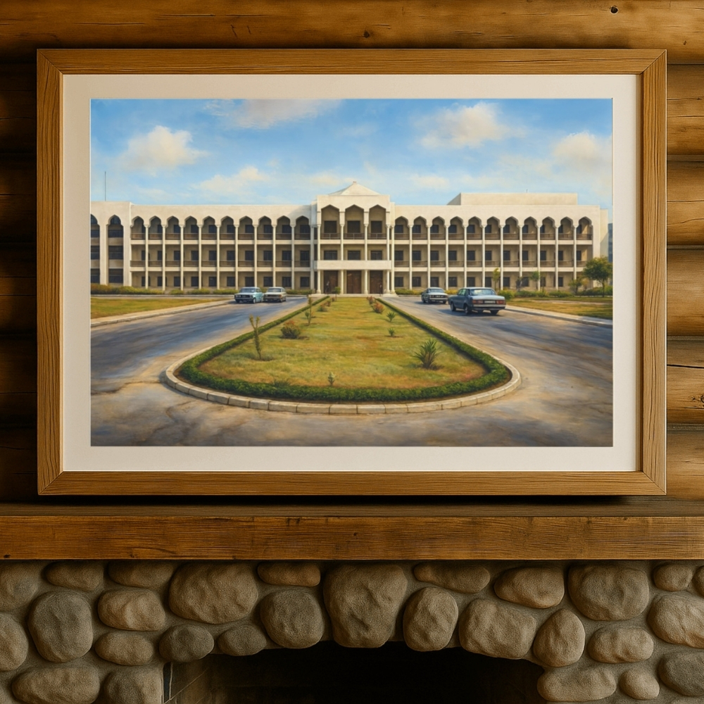 UAE 99-2025 واجهة الحكم في الفجيرة القديمة – Fujairah Ruler’s Court Facade Emirati Institutional Architecture in Digital Heritage Art - Image 1