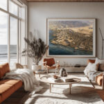 من علِ البحر وُلدت الحكاية – Aerial Origins of Old Qatar | Vintage Coastal Heritage Wall Art