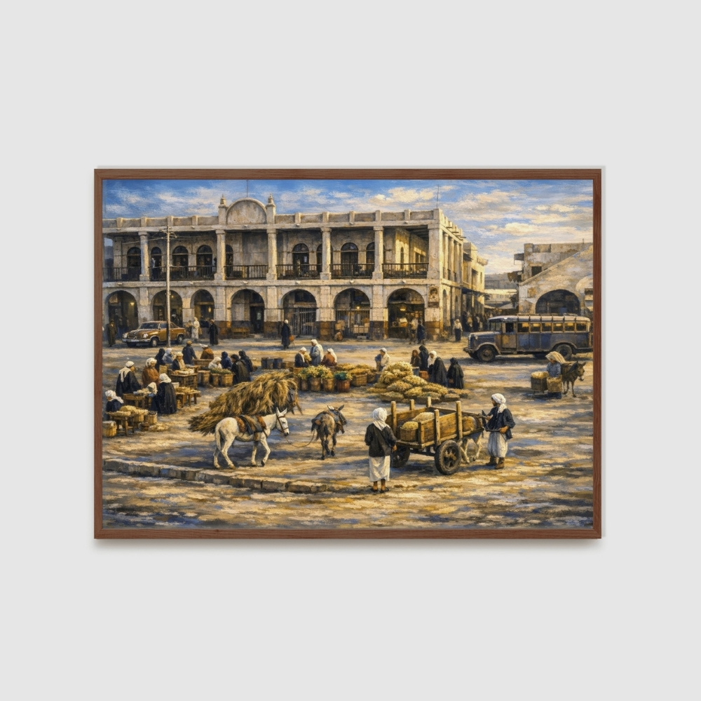 BHR 17-2025 ساحة الحياة في بلدية المنامة – Manama Municipality Square 1930s | Bahrain Heritage Market Scene - الصورة 1