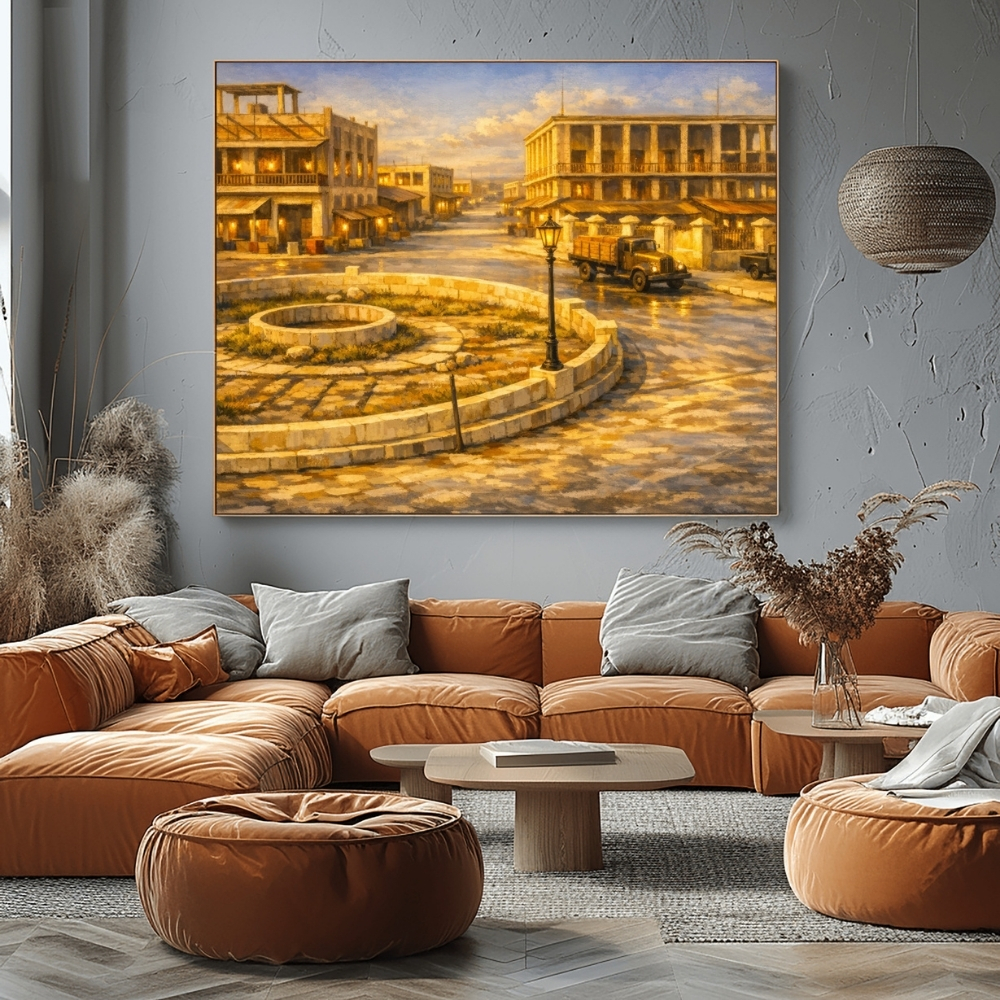 BHR 33-2025 ساحة الجمارك في المنامة – أضواء المساء التجارية – Manama Customs Square at Dusk (Historic Trade Scene) - الصورة 1