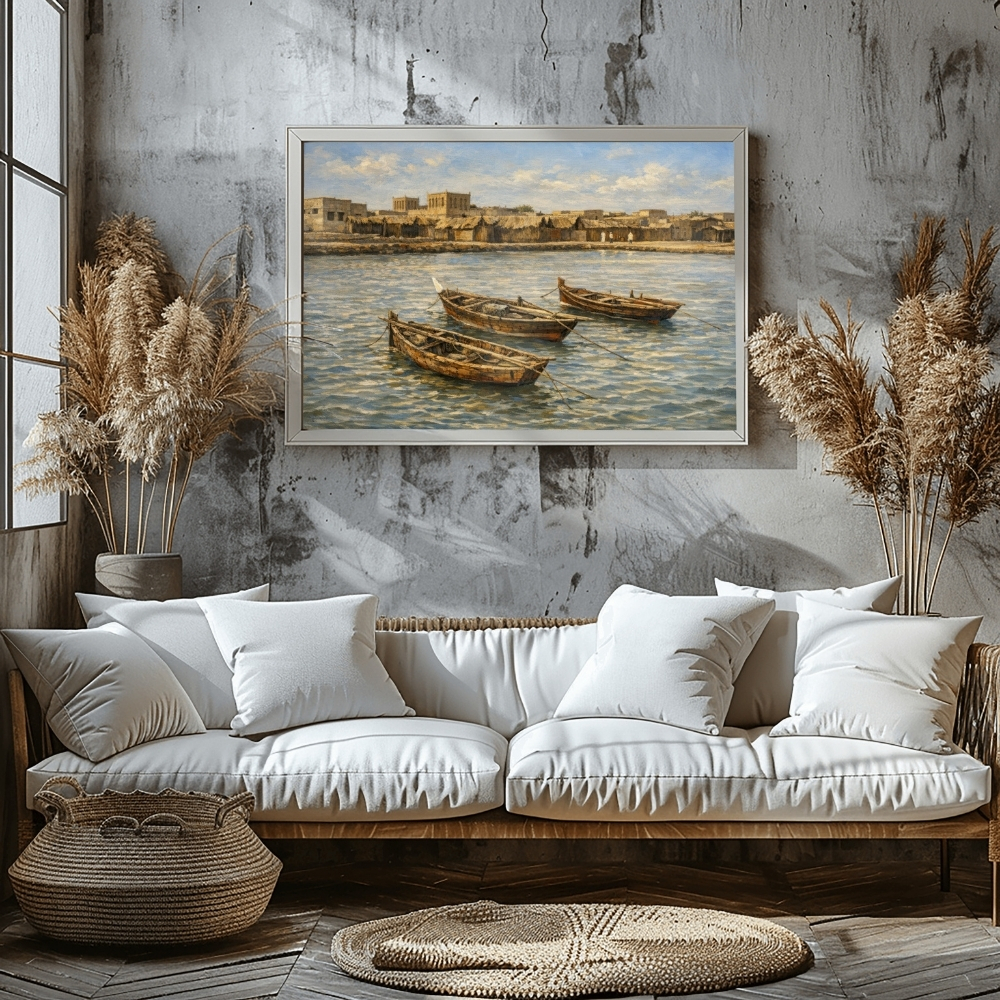 BHR 59-2025 شواطئ المحرق في الخمسينات – هدوء البحر وبساطة الحياة – Muharraq Shores in the 1950s (Serene Coastal Heritage of Bahrain) - Image 1