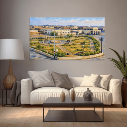 ميدان أوال وفندق الشرق الأوسط – المنامة القديمة – Bahrain Urban Heritage Square | Vintage Cityscape Wall Art