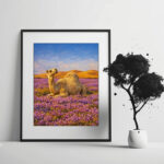 سكون الجمل بين زهور الربيع – Serene Camel in Blooming Desert
