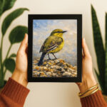 الصعّوه الذهبية – طائر الربيع على صخور الجزيرة | Golden Spring Warbler – Arabian Rock Perch Art