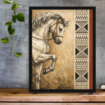 هيبة الجواد العربي الأبيض – Arabian White Stallion Majesty with Tribal Heritage Patterns