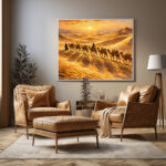 قافلة الصحراء عند الغروب الذهبي – Golden Desert Caravan Journey