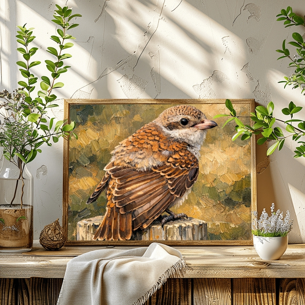 GCC 133-2025 القفصي الصردي التراثي – Rustic Shrike Bird Heritage Portrait - الصورة 1