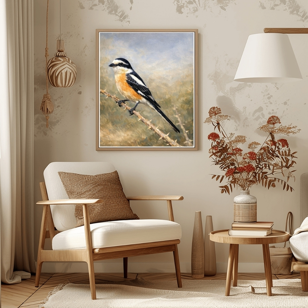 GCC 144-2025 الحسيني – جمال الصرد في البر العربي | Arabian Shrike “Hussaini” – Desert Elegance Bird Art - الصورة 1