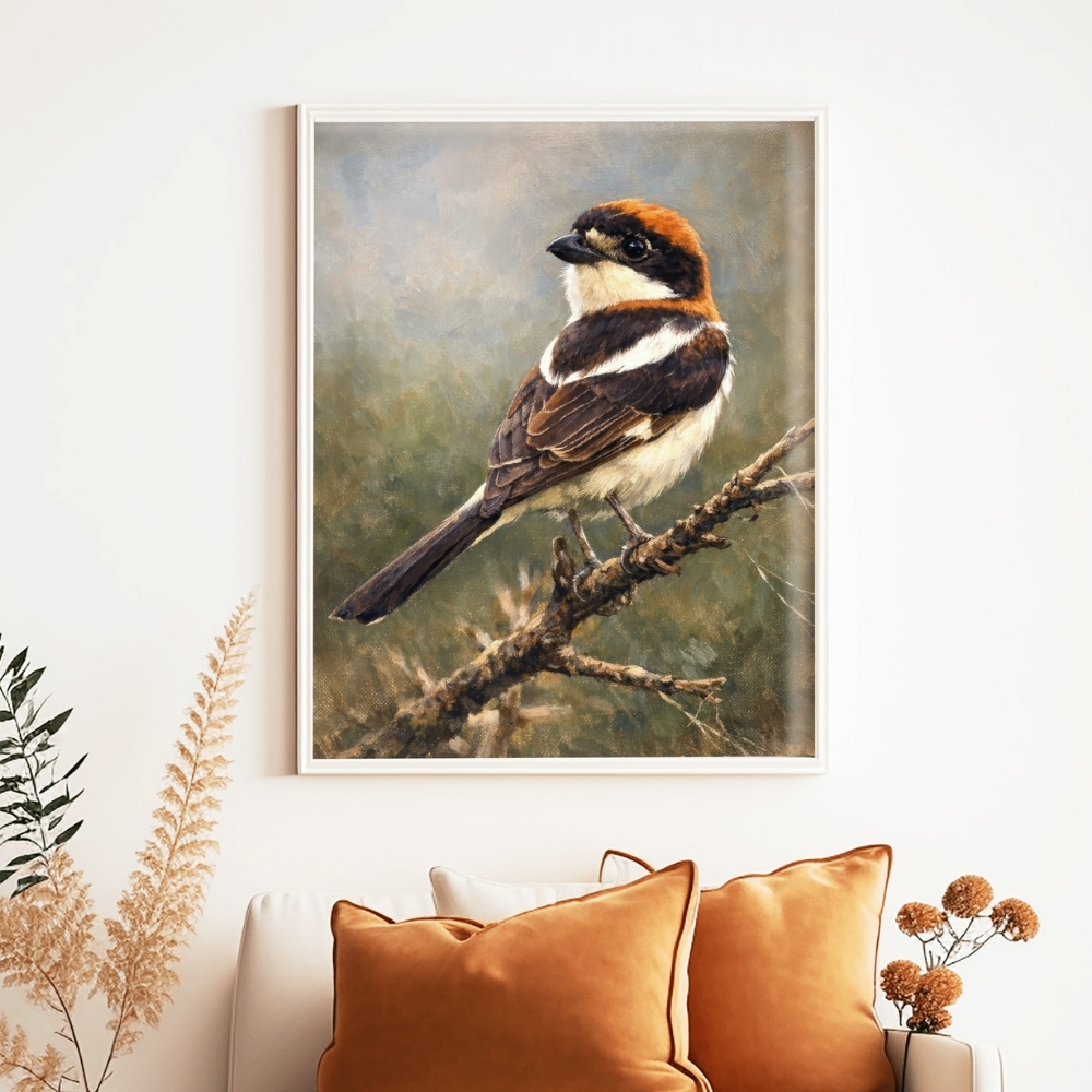 GCC 147-2025 القحّافي – هيبة الصرد في البر الخليجي | Qahhafi Shrike – Arabian Desert Bird Fine Art - الصورة 1