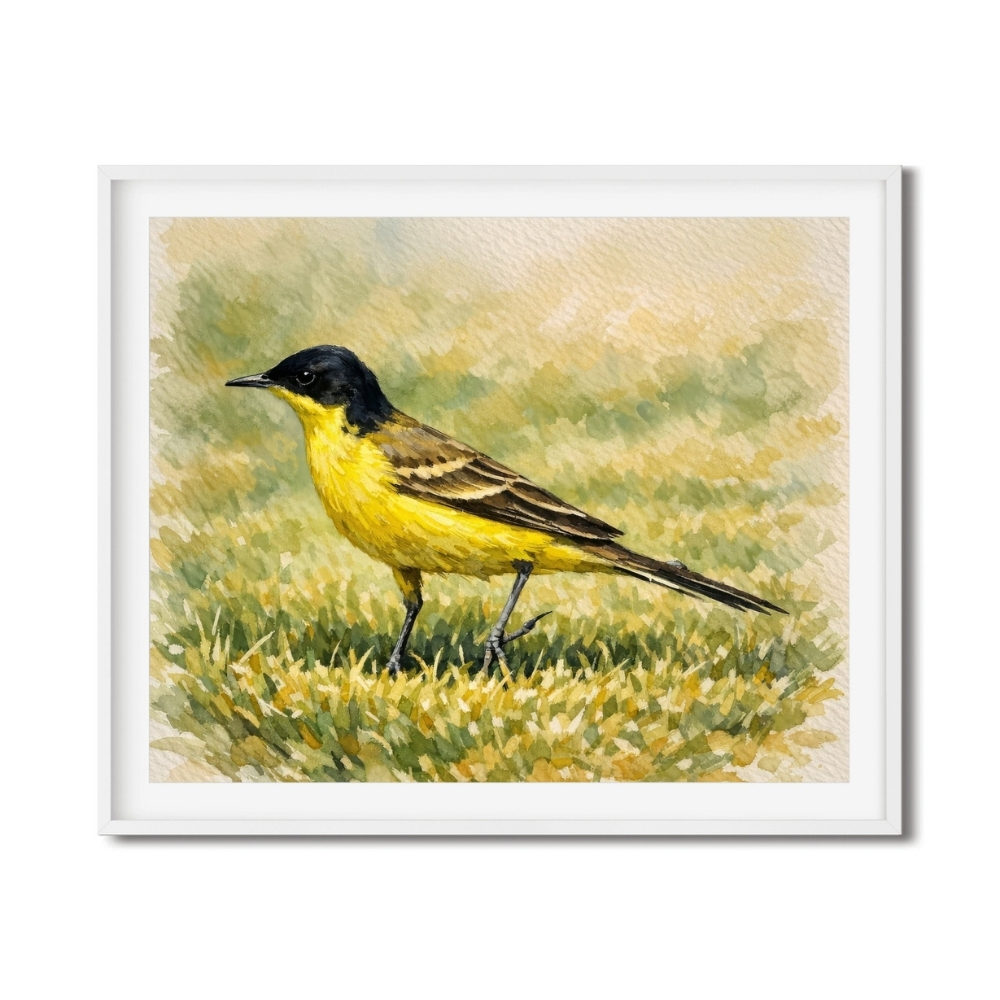 GCC 150-2025 الصعّوه الربيعية – إشراقة الطيور في مروج الجزيرة | Spring Warbler Glow – Arabian Meadow Bird Art - الصورة 1