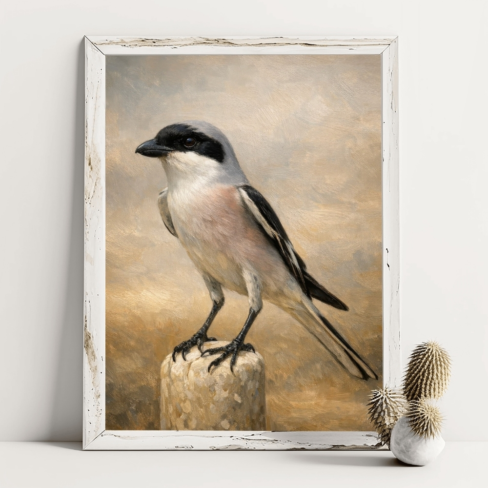 GCC 194-2025 الحمّامي الحساوي على صخرة الصمت – Arabian Grey Shrike Poised in Desert Stillness - الصورة 1