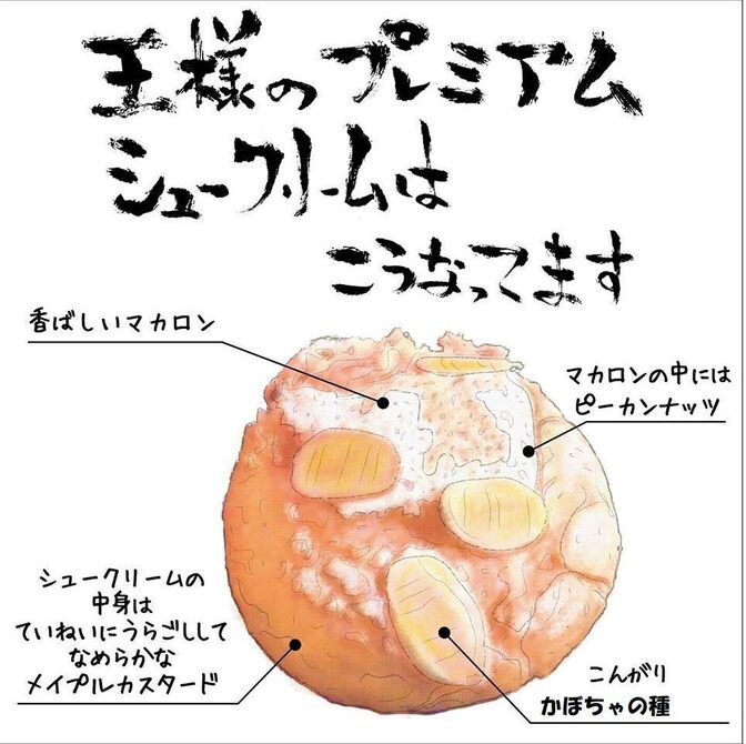 王様のプレミアムシュークリーム　冷凍　３個入り
ナッツをふんだんに使いました。