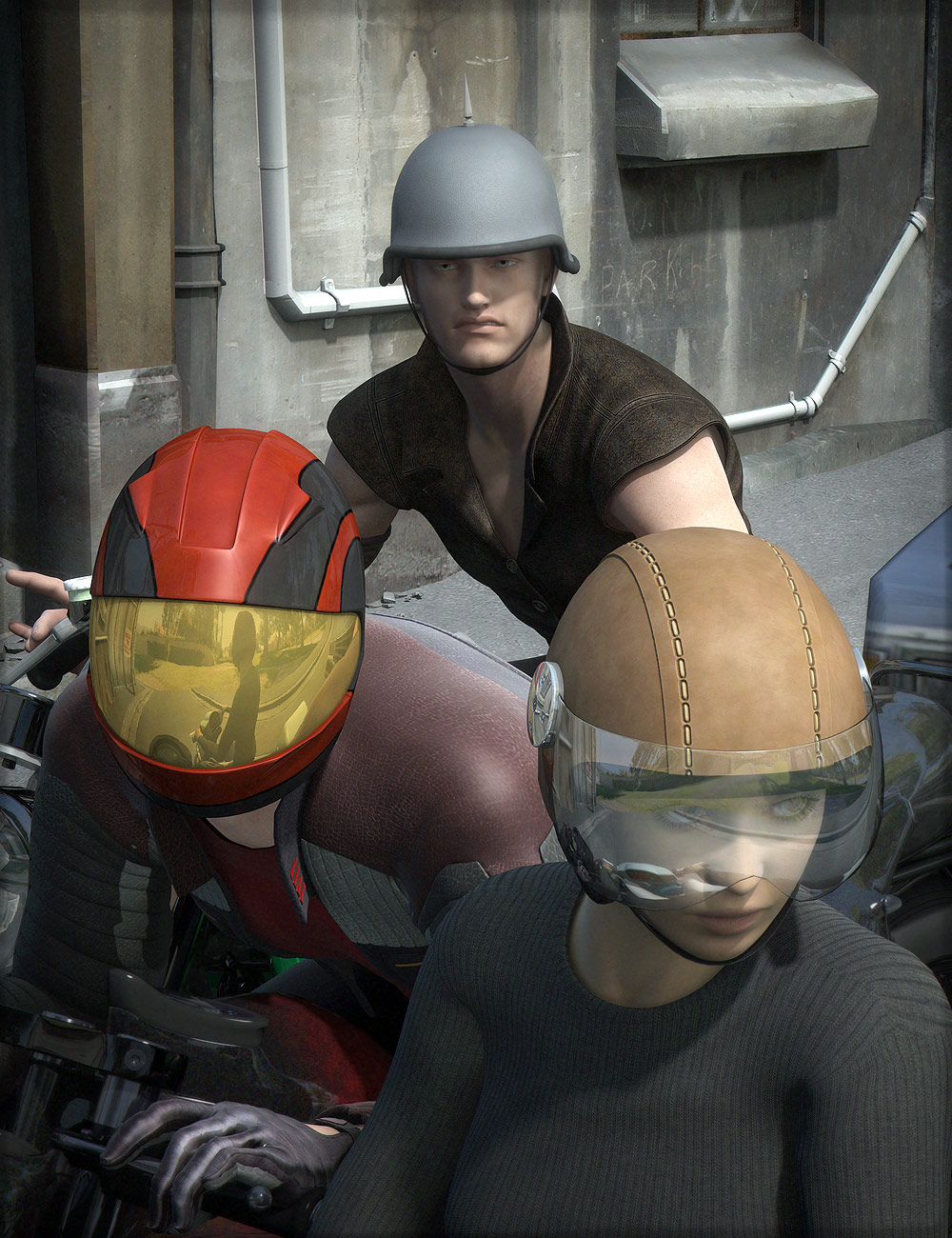 Motorcycle Helmets for Genesis by: Valandar, 3D Models by Daz 3D