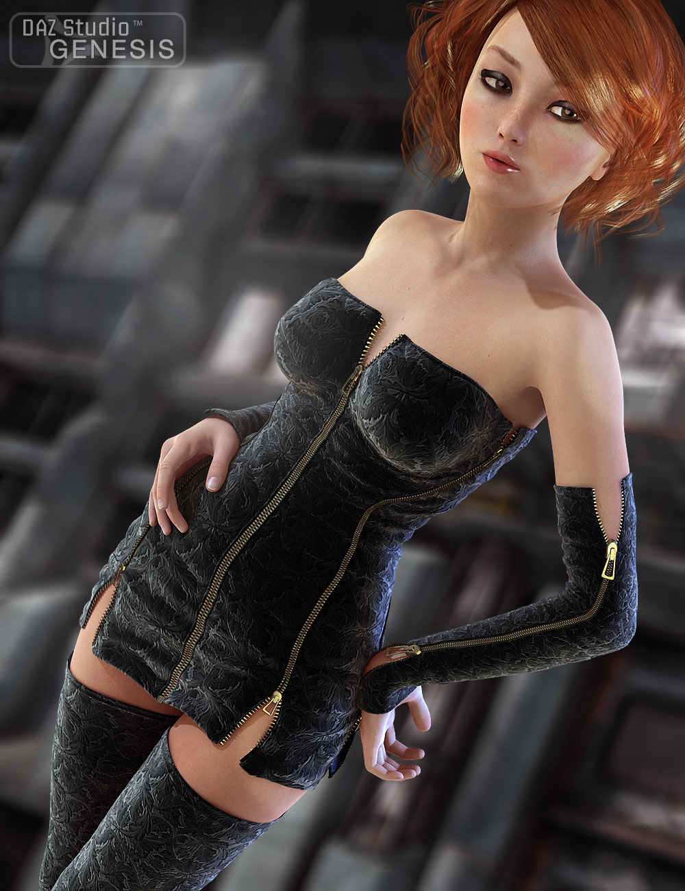 Piranha Zipper Dress by: 4blueyes, 3D Models by Daz 3D