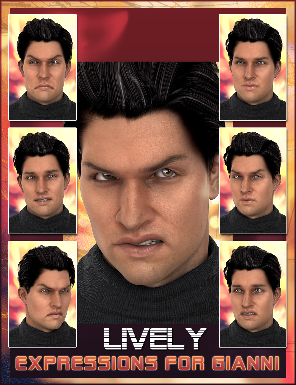 Lively Expressions for Gianni 6 by: 3DCelebrity, 3D Models by Daz 3D