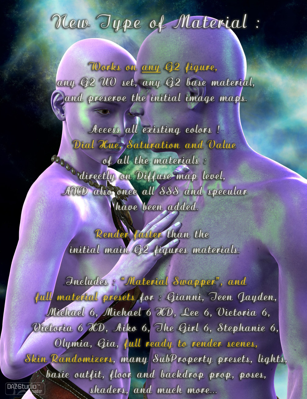 Amazing Skins For Genesis 2 Bundle by: V3Digitimes, 3D Models by Daz 3D