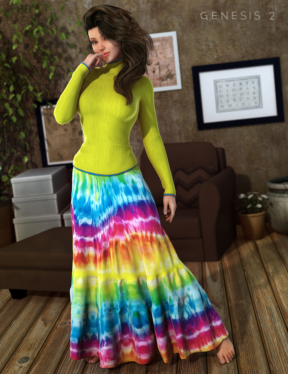 Hippie Chick Outfit for Genesis 2 Female(s) by: Barbara BrundonSarsa, 3D Models by Daz 3D