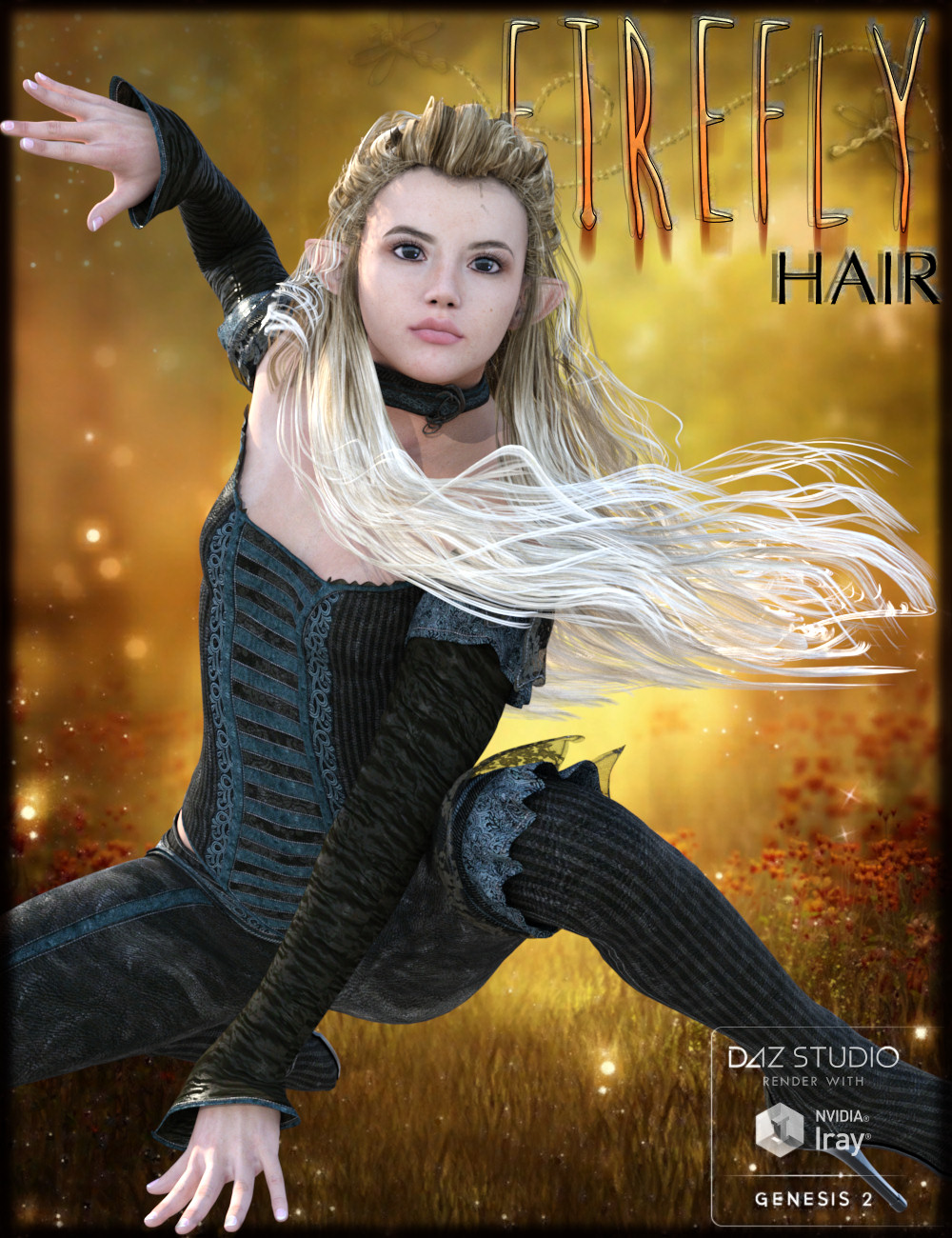 FireFly Hair for Genesis 2 Female(s) and V4 by: goldtassel, 3D Models by Daz 3D