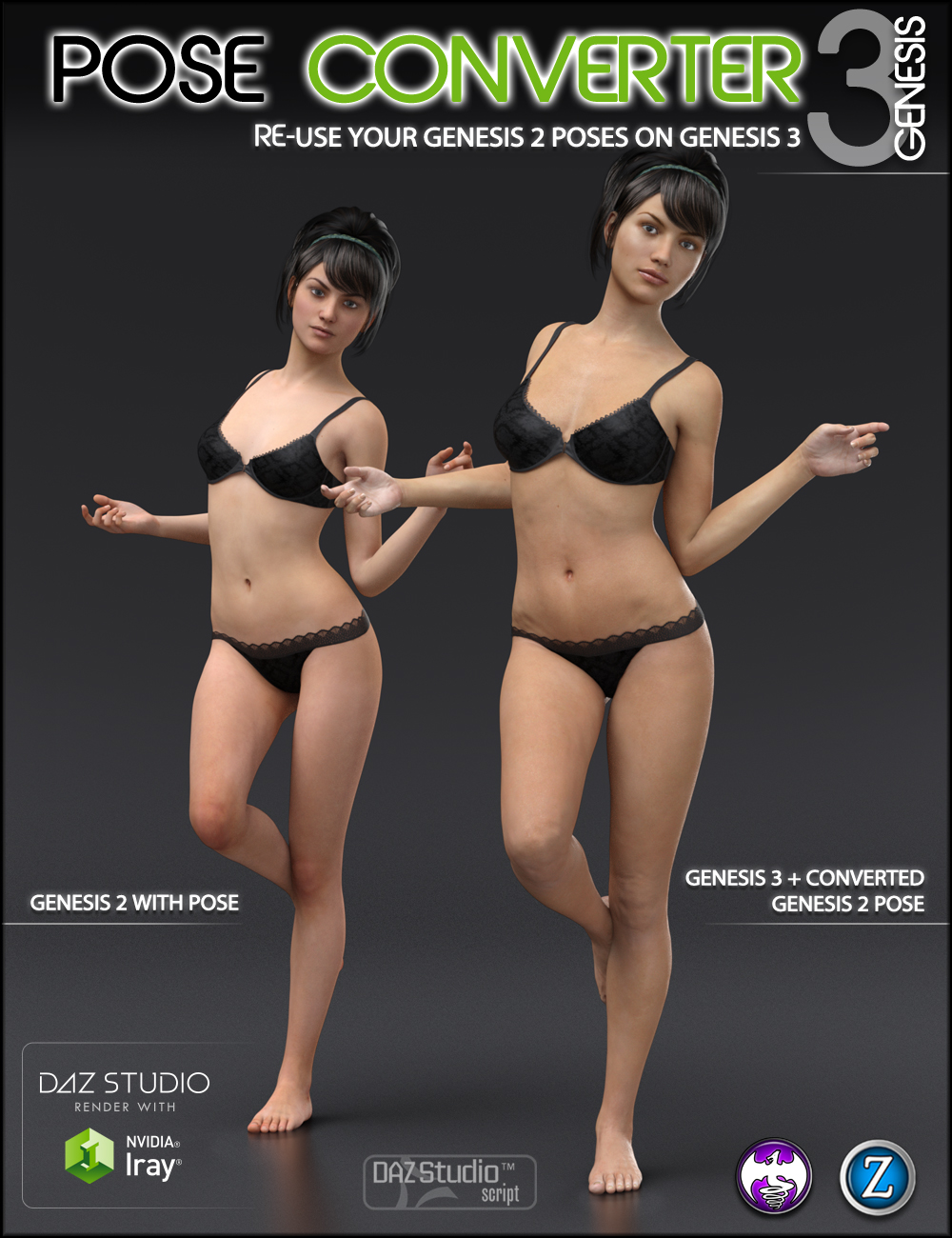 Genesis 2 to Genesis 3 Pose Converter by: DraagonStormZev0, 3D Models by Daz 3D