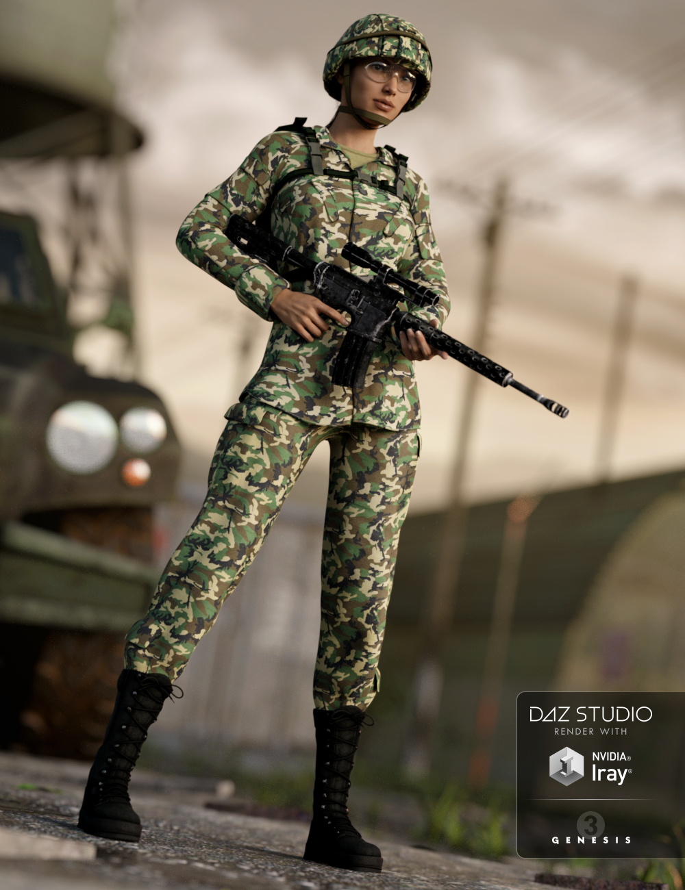 Army Uniform for Genesis 3 Female(s) and Genesis 2 Female(s) by: Sarsa, 3D Models by Daz 3D