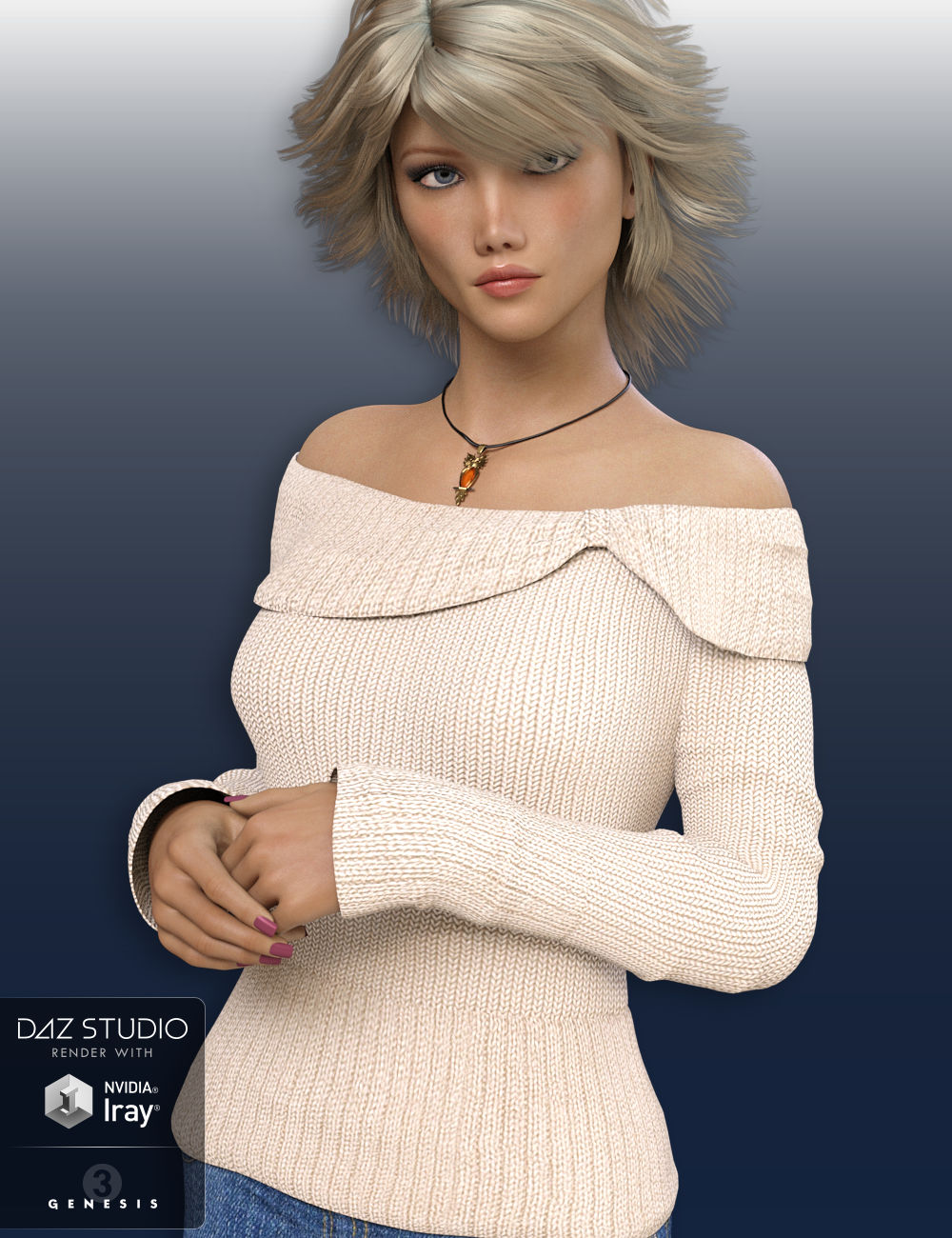 Off Shoulder Sweater for Genesis 3 Female(s) by: WildDesigns, 3D Models by Daz 3D
