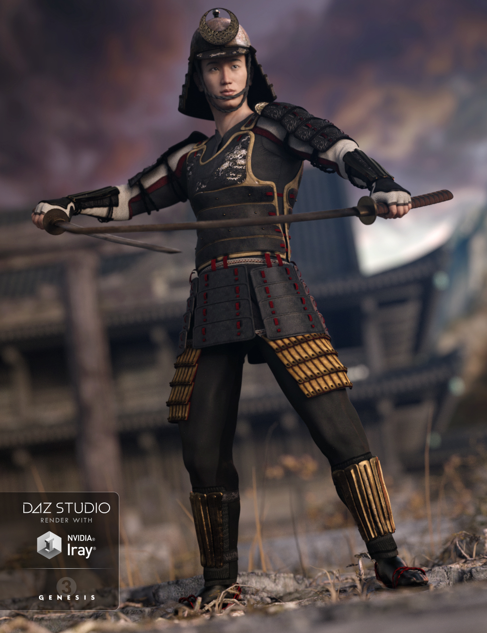 Shi No Kage Samurai Armor for Genesis 3 Male(s) by: Barbara BrundonSarsa, 3D Models by Daz 3D